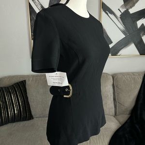 Stella McCartney Black Short Sleeve Belted Blouse With Gold Buckles Size Small